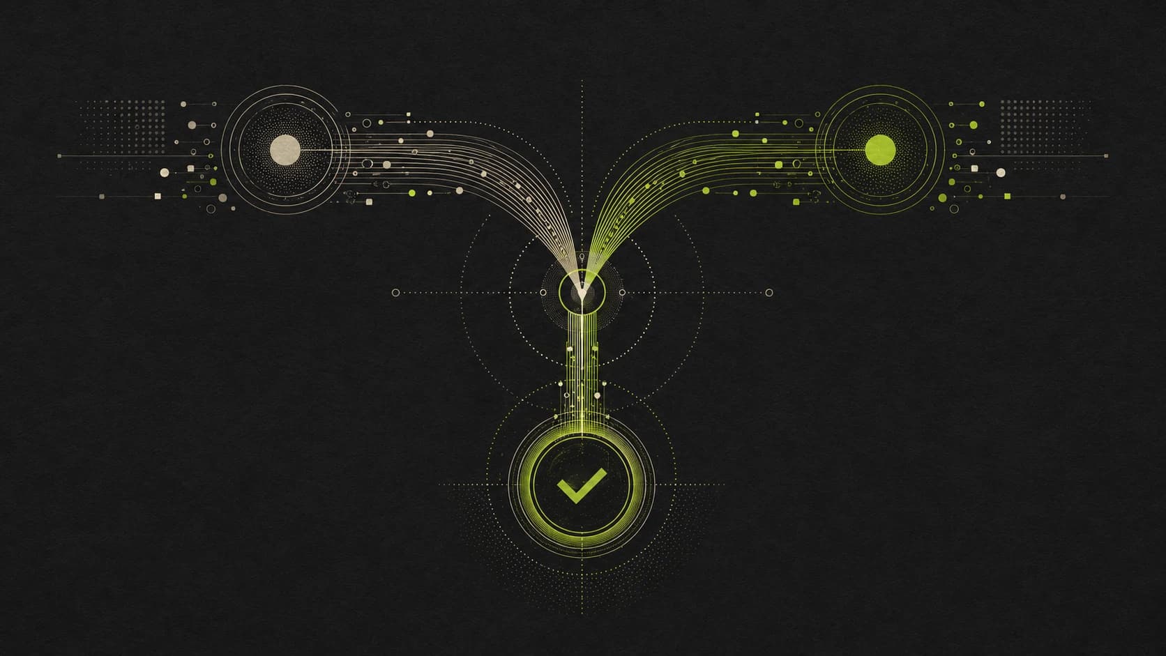 Two abstract conversion event streams merging into one verified deduplicated lead event.